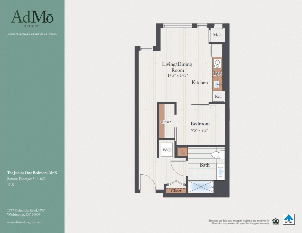 The Junior One Bedroom Alt B floor plan